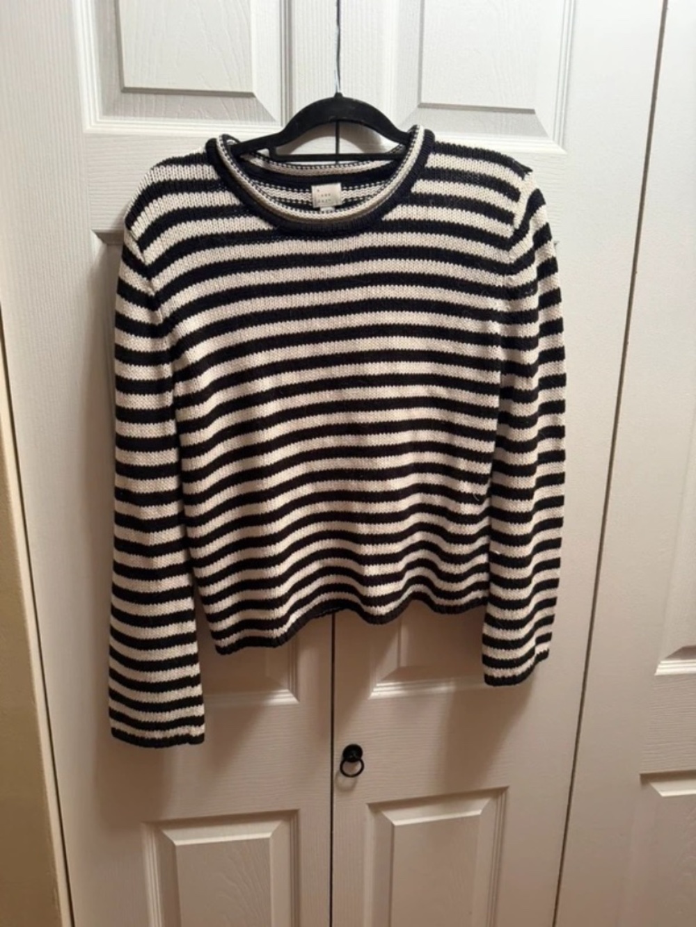 A New Day Black Cream Striped Knit Sweater Size L